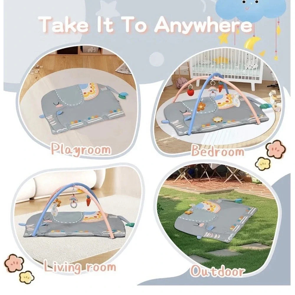 Baby Play Gym Tummy Time Mat‎ Oversize Elephant Activity Mat With 6 Detachable